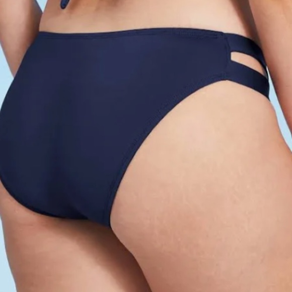 Kona Sol Oxford Blue Double Tab Hipster Swim Bottoms AFA43B Large NEW - Picture 2 of 7